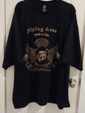 Vintage Ruff Ryders Flying Aces Ride or Die T-Shirt Black & Gold - Size XXL